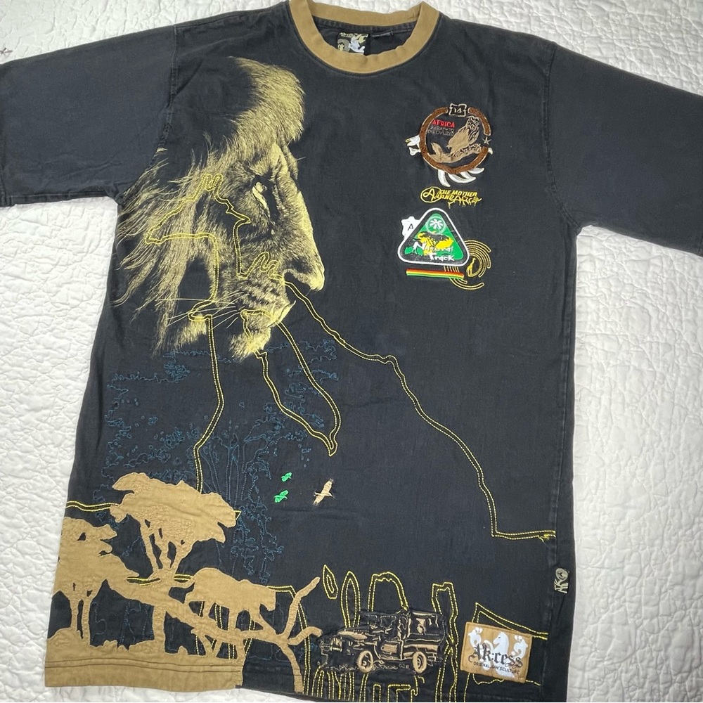 💖5/$25 Ak :Cess Motherland Nature Africa Natural Track Patch Embroidered Shirt